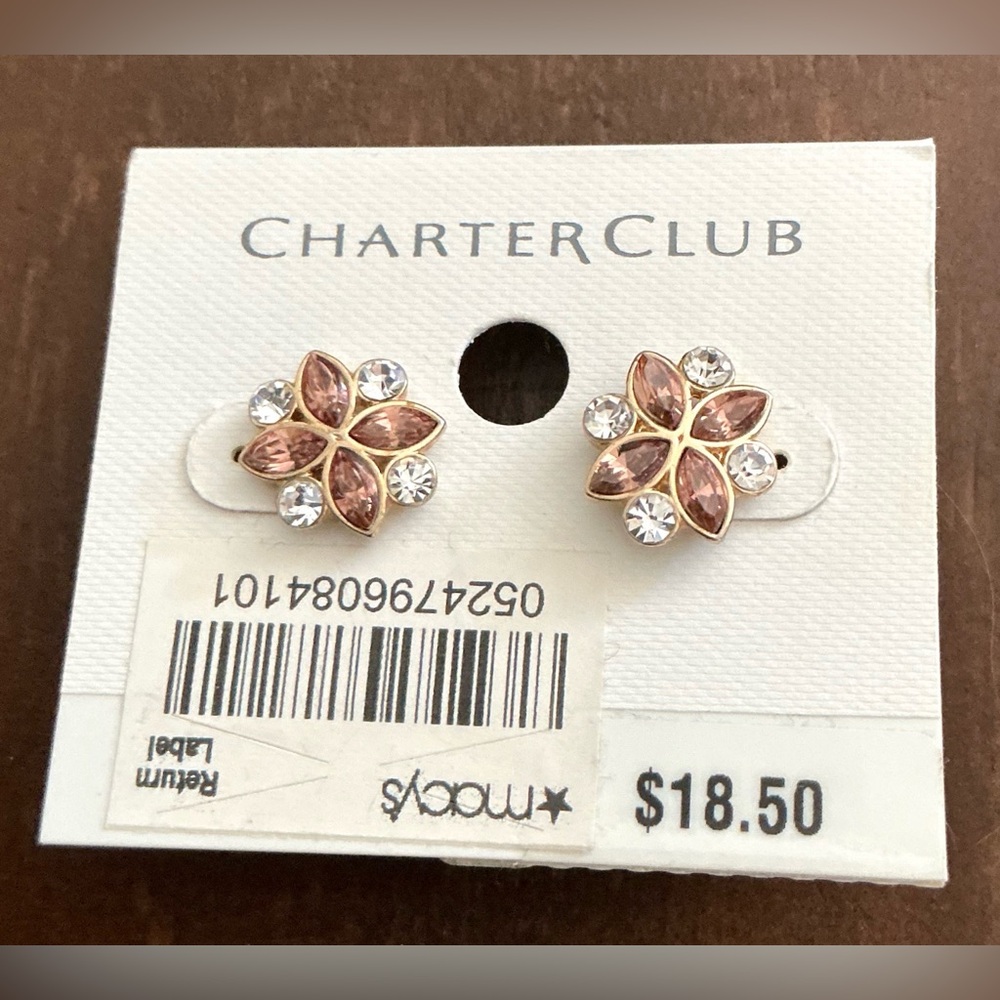 Charter Club Gold-Tone Crystal & Pink/Peach Flower Stud Earrings